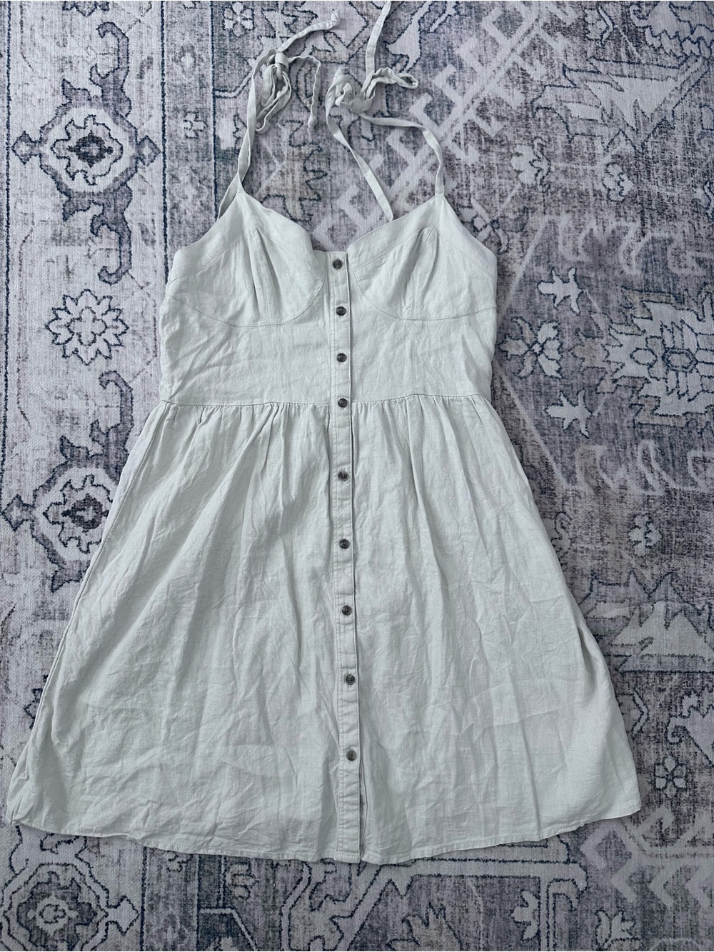 aerie khaki Button-Front Tie-Strap Mini Sundress